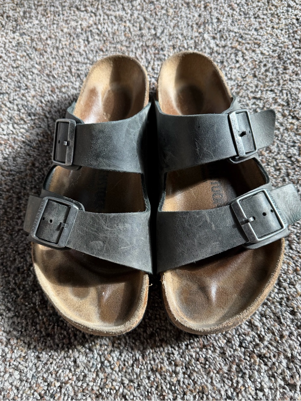 Birkenstock Arizona 39 Gray Leather Two Strap Cork Sandals Made in Germany